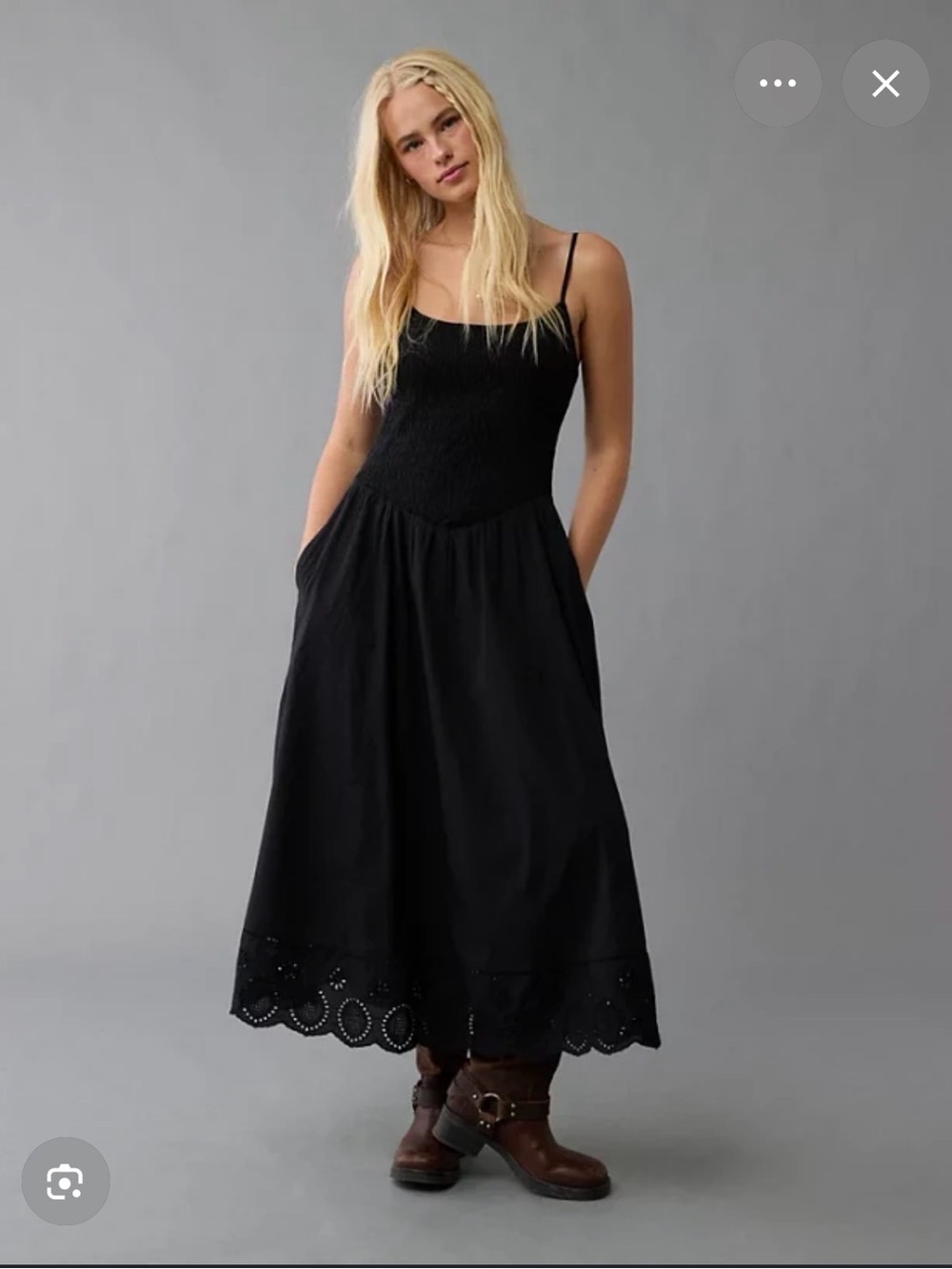 American Eagle Bella Midi dress with eyelet hem